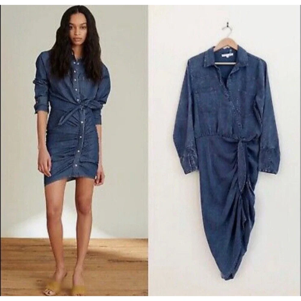 Young Fabulous & Broke Shirt Dress NWT Sz Large Tencel Ruched button front Blue
